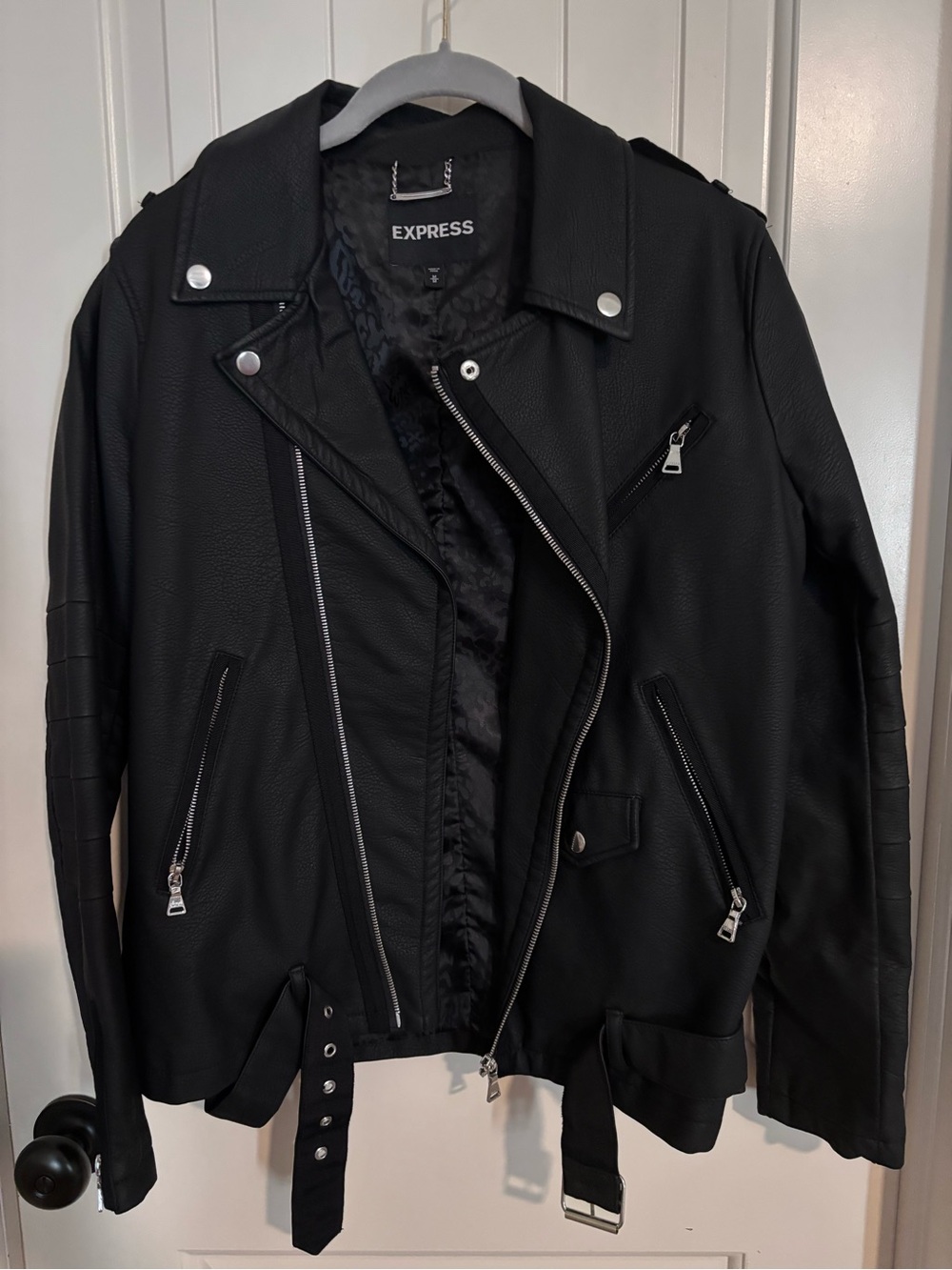 Express Black Faux Leather Moto Bomber Jacket l
